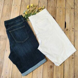 Lot of 2 St John's Bay High Rise Denim Bermuda Shorts 14 White & Blue Cuffed